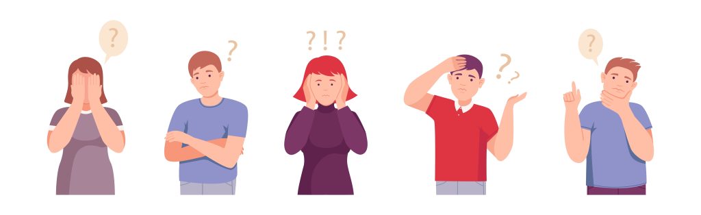 Personnes perplexes face à des questions